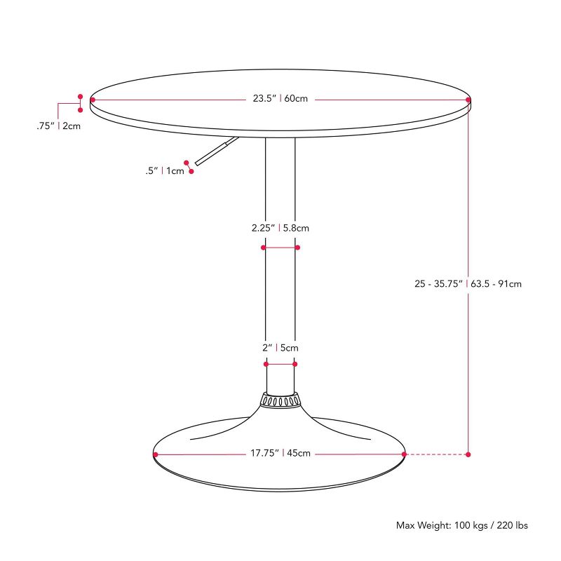 Round Adjustable Pedestal Dining Table Black - CorLiving, 4 of 6