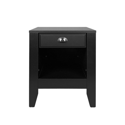 GlasFlength Nightstands Nightstand Modern Bedside Table with Storage Drawer and Open Wood Shelf for Room Modern, Black, 21"*19"*24.4"