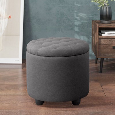 NicBex Button Tufted Round Storage Ottoman,Small Upholstered Footstool with Removable Lid,Storage Bench for Bedroom,Living Room,Vanity