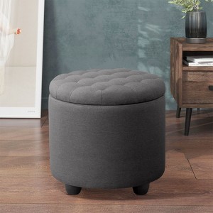 NicBex Button Tufted Round Storage Ottoman,Small Upholstered Footstool with Removable Lid,Storage Bench for Bedroom,Living Room,Vanity - 1 of 4