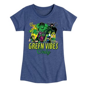 Girls' - Marvel - St. Patrick's Day Green Vibes Only Fitted Short Sleeve Graphic T-Shirt - 1 of 4