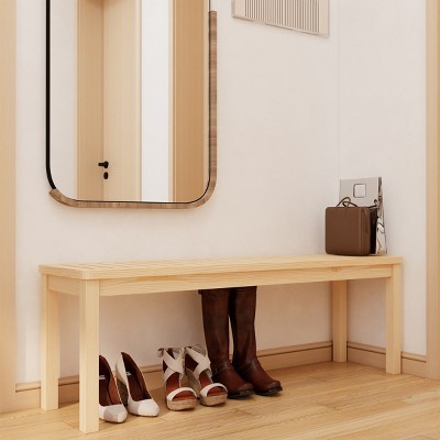 52 Inch Solid Wood Entryway Shoe Bench,Modern Slatted Bedroom End Of Bed Bench,Side Stool For Hallway Living Room-Cuddlewood
