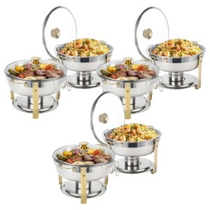 Warmounts 5QT Gold Accent Round Chafing Dish Buffet Set Food Warmer with Glass Lids & Holders - 1 of 4