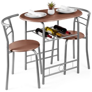 Best Choice Products 3-Piece Wood Dining Room Round Table & Chairs Set w/ Steel Frame, Built-In Wine Rack - Espresso - 1 of 4