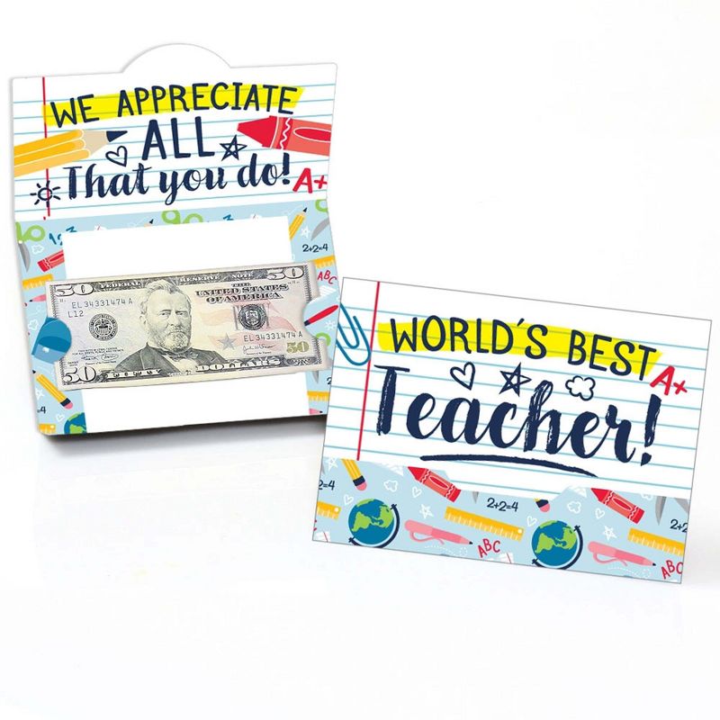 Big Dot of Happiness Back to School - First Day of School Teacher Appreciation Money and Gift Card Holders - Set of 8, 1 of 5
