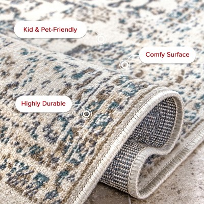 Tanith Cream and Gray Medallion Synthetic Area Rug