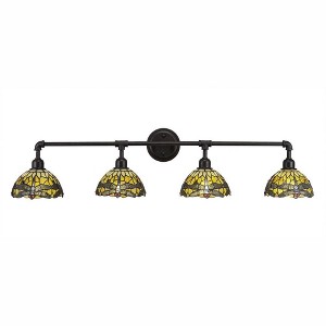 Toltec Lighting Vintage 4 - Light Vanity in  Dark Granite with 7" Amber Dragonfly Art Glass Shade - 1 of 1