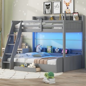 Grungis Twin over Full Loft Bed with Storage Shelves and Drawers,Modern Bunk Bed with LED and Charging Station,Loft and Bunk Bed for Bedroom - 1 of 4