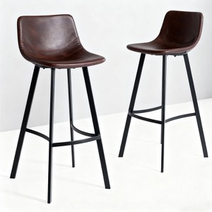 Set of 2 Dax 30" Faux Leather Bar Stools, Modern Brown Bar Chairs with Sturdy Metal Legs, Comfortable Upholstered Seat for Kitchen, Dining or Home Bar - 1 of 4