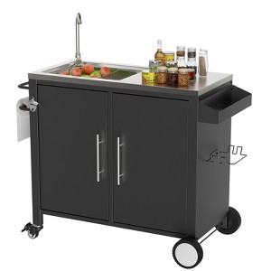 ORRD Outdoor BBQ Grill Cart with Storage & Wheels - Rolling Patio Grill Table with Hooks & Spice Rack, Black - 1 of 4
