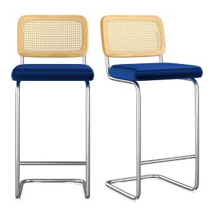 AZL1 Life Concept Dining Sets Set of 2 Upholstered Velvet Barstools with Rattan Back Stools Armless Bar for Kitchen Island, Blue, 18.9"*17.7"*42.5" - 1 of 4