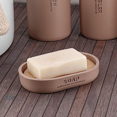 Evideco French Home Goods Chic Polyresin Soap Dish with Draining Bamboo Insert