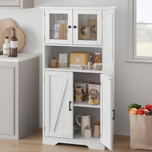 54in Tall Bathroom Cabinet, Farmhouse Storage Cabinet with Glass Doors and Adjustable Shelves, Freestanding Kitchen Pantry Cabinets, Cupboard for Room - 1 of 4