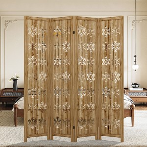 PexFix Room Divider Folding Screen Room Divider with Snowflake Pattern for Home Office Garden Bedroom Paulownia Wood - 1 of 4