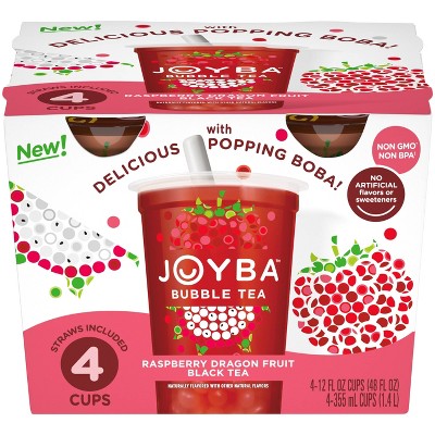 JOYBA Raspberry Dragon Fruit Black Bubble Tea - 4pk/12 fl oz Cups