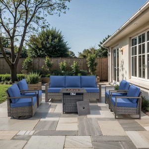 Gymojoy 6/8PCS 50000 BTU Gas Firepit Table with Outdoor 3-Seat Sofa Swivel Chair Ottoman Set - 1 of 4