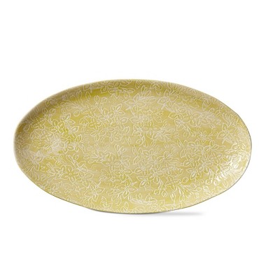 tagltd Bloom & Blossom Flower Embossed Yellow Stoneware Platter Serving Dish Tray