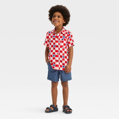 Image of Toddler Boys' Short Sleeve Checkered Challis and Broad Cloth Set - Cat & Jack™ Red 3T