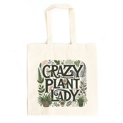 City Creek Prints Crazy Plant Lady Colorful Canvas Tote Bag - 15x16 - Natural