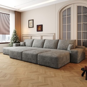 135 Inch Camel Modular Cloud Sofa with 3 Ottomans for Apartment Living Room (Plush Corduroy Fabric) - 1 of 4