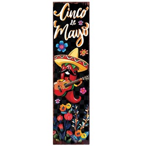 HomeRoots 36" Black Red And Green Solid Wood Cinco de Mayo Tree Porch Sign - 1 of 4
