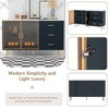 Modern Sideboard with Marble Sticker Top, Amber-Yellow Tempered Glass Doors, Adjustable Shelves, 3 Drawers, Gold Metal Legs & Handles - 4 of 4