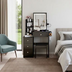 FONTOI 29.2"W/37"W/41"W Makeup Vanity Table with Left Drawer Stool Large Sliding Mirror Capacity Storage for Bedroom Dressing Room, White/Black - 1 of 4