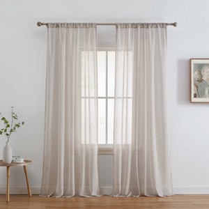 HLC.ME Penelope Faux Linen Textured Privacy Sheer Light Filtering Rod Pocket Curtains Panels, Set of 2 - 1 of 4