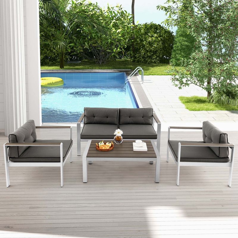Costway Patio Aluminum Coffee Table Outdoor Rectangular Cocktail Accent Table Garden, 4 of 11