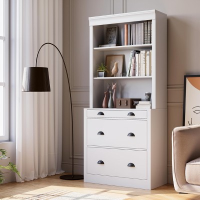 Bookshelf with 3 Drawers, 71in Tall Bookcase Shelf with 3-Tier Shelves, Display Bookshelves Cabinet