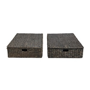 happimess Holden 30" Classic Costal Hand-Woven Hyacinth Wicker Under Bed Storage Basket with Lid - 1 of 4