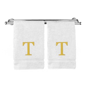 BC BARE COTTON Monogrammed Hand Towel, 100% Turkish Cotton - Set of 2 - White - Gold Block - 1 of 4