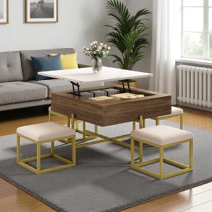Mshliw Lift-Top Square Coffee Table with Storage and 4 Ottomans, Space-Saving Accent Table for Living Room, Dining Table, Sofa Table, 31.5" - 1 of 4