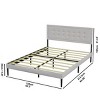 FURNIinspire Beds Queen Size Iron Platform Bed Frame, Modern Minimalist Bed with Wooden Slats Upholstered Headboard, White, 83.66"*62.2"*41.34" - 3 of 4