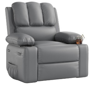 Oversized Padded Swivel Rocking Recliner Chair with Heat and Massage – Comfy Faux Leather Swivel Rocker Reclining Single Sofa for Adults - 1 of 4