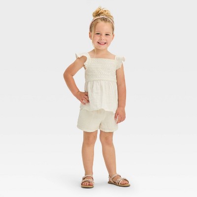 Toddler Girls' Gauze Top & Bottom Set - Cat & Jack™ Cream 12M