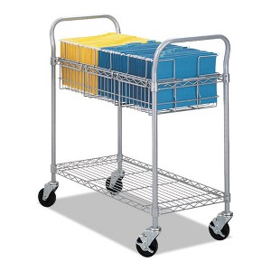 Safco Dual-Purpose Wire Mail and Filing Cart, Metal, 1 Shelf, 1 Bin, 39" x 18.75" x 38.5", Metallic Gray - 1 of 2