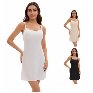 INSPIRE CHIC Women's 3 Packs Adjustable Spaghetti Strap Underdress Full Slips with Built-in Bra Shapewear - 1 of 4