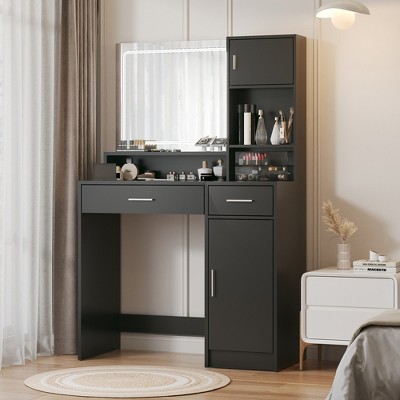 Lycvki Vanity Desk with Adjustable LED Mirror and Large Drawer