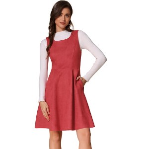 Allegra K Women's U Neck Faux Suede Sleeveless A-Line Pleated Dress - 1 of 4