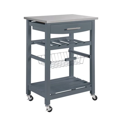 FONTOI Mobile Kitchen Island with Underneath Drawer, Rolling Trolley Serving Cart Slide-Out Wire Storage Basket, Grey, 15.75"*33.55"*22.76"