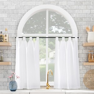 2pc 52"x45" Archaeo Linen Cotton Blend Cafe Curtain Tier Pair White: 45 Inch Kitchen Curtains, Tab Top, Machine Washable - 1 of 4