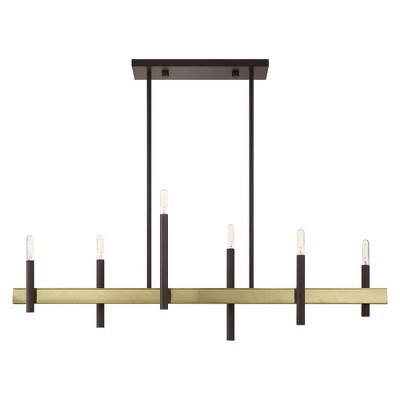 Bronze and Antique Brass 6-Light Linear Chandelier