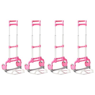 Magna Cart Personal 150-Pound Capacity Folding Lightweight Aluminum Hand Truck Cart w/Telescoping Handle & Ball Bearing Rubber Wheels, Pink (4 Pack)