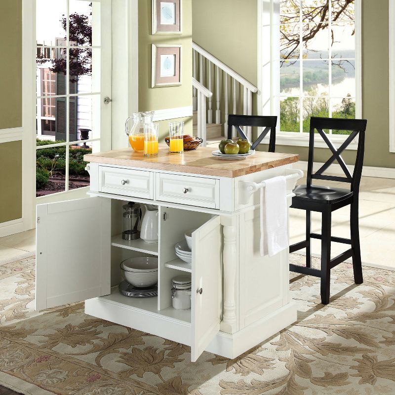 Oxford Kitchen Island with 2 Counter Height Barstools White - Crosley, 4 of 9