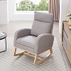 Gulches Light Gray Teddy 15 Degree Rocking Adjustable Footstool Thickened Headrest Side Pocket Solid Wood Rocking Chair Set of 1 - 3 of 4