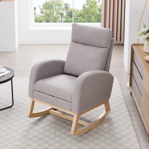 KWPZQEB Nursery Rocking Chair Teddy Upholstered Rocker Rocking Accent Chair Padded Seat Armchair with High Backrest & Adjustable Footstool - 1 of 4