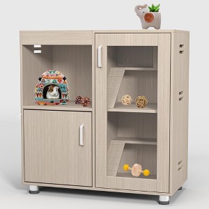 Guinea Pig Cages 4-Tier Wood Hamster Cage with Storage Cabinet, Bunny Cage Indoor Small Animal Cage Furniture Openable Top, Acrylic Windows - 1 of 4