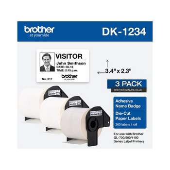 Brother DK-1234 Adhesive Name Badge Paper Labels 3-4/10" x 2-3/10" Black on White 260 Labels/Roll 3