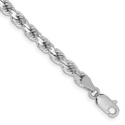 Black Bow Jewelry 4.25mm 14K White Gold Diamond Cut Solid Rope Chain Bracelet